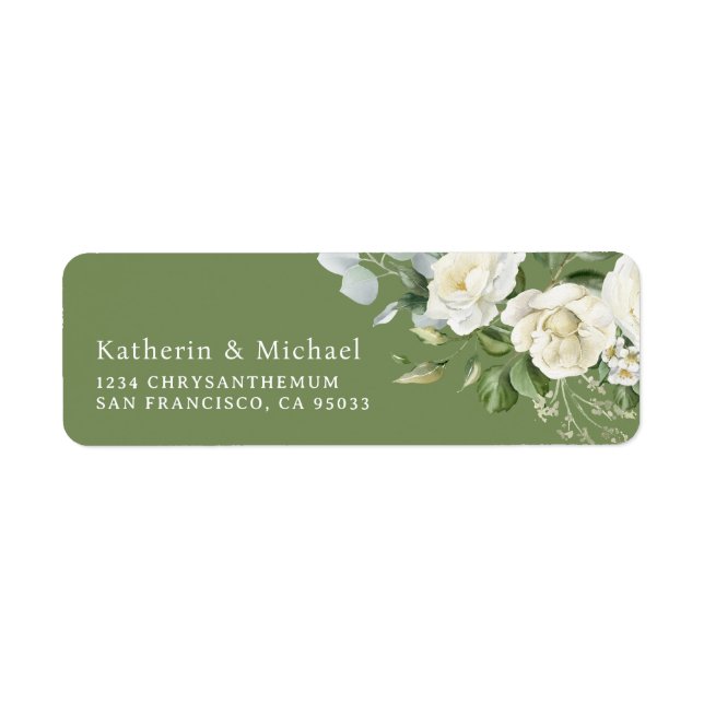 Watercolor Creamy Floral Eucalyptus Wedding Label (Front)