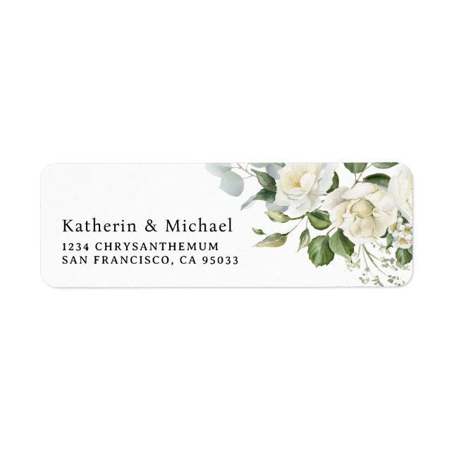Watercolor Creamy Floral Eucalyptus Wedding Label (Front)