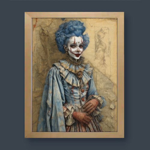 Watercolor Creepy Antique Clown Woman Victorian II Poster
