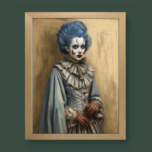 Watercolor Creepy Antique Clown Woman Victorian Poster