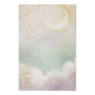 Watercolor Crescent Moon Canvas | Soft Clouds