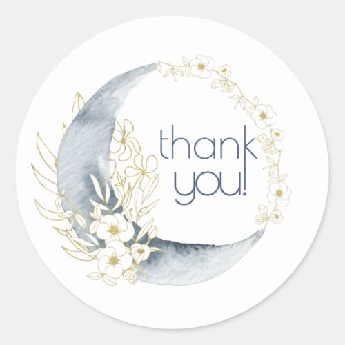 Watercolor Crescent Moon Floral Bouquet thank-you! Classic Round Sticker