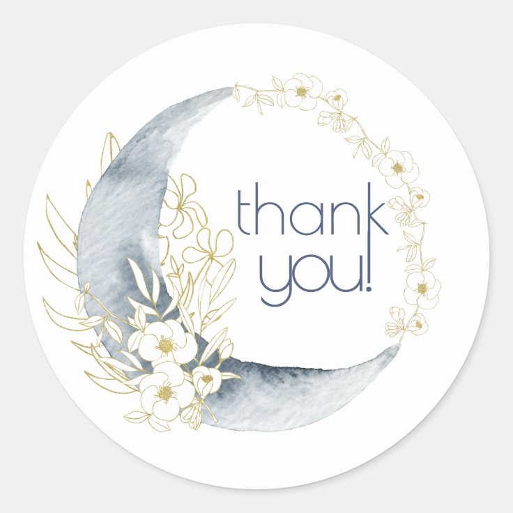 Watercolor Crescent Moon Floral Bouquet thank-you! Classic Round Sticker | Zazzle