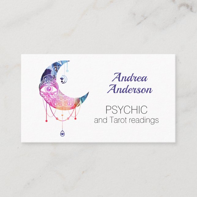Watercolor Crescent Moon Third Eye Business Card (Front)