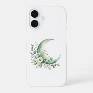 Watercolor Crescent Moon & Wildflowers iPhone 16 Case