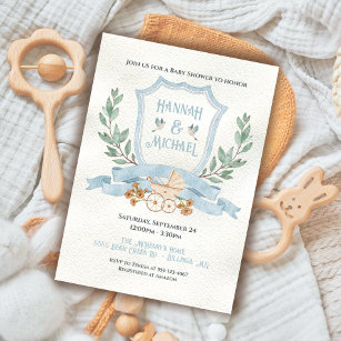 Watercolor Crest Baby Blue Shower Invitation
