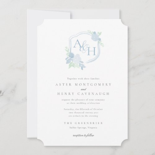 Watercolor Crest Floral Monogram Wedding Invitatio