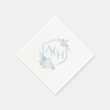 Watercolor Crest Floral Monogram Wedding Napkin by BanterandCharm at Zazzle