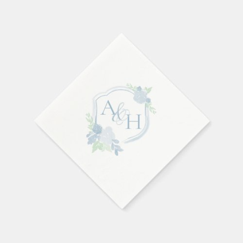 Watercolor Crest Floral Monogram Wedding Napkin