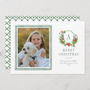 Watercolor Crest Preppy Christmas Photo Card