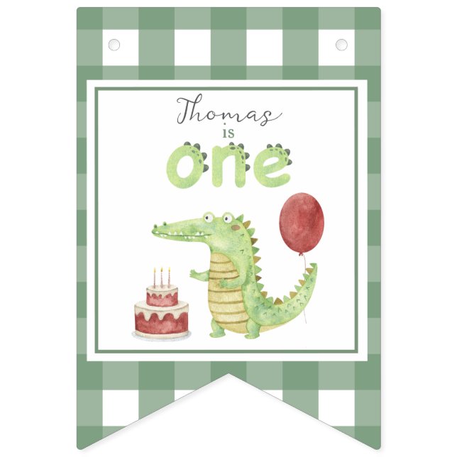 Watercolor Crocodile 1st birthday Bunting Flags (First Flag)