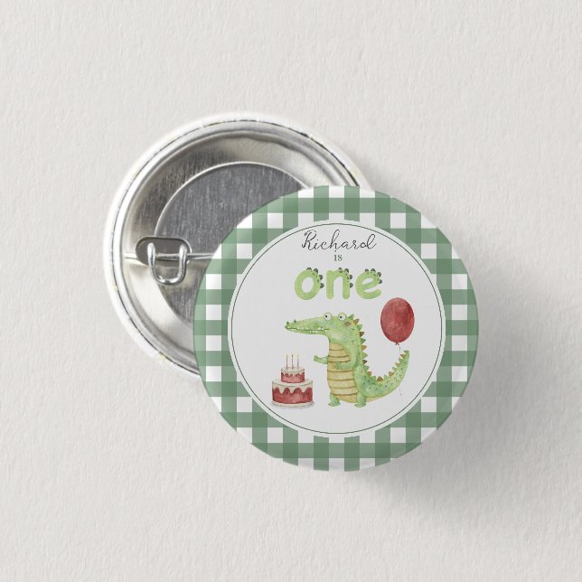 Watercolor Crocodile 1st birthday Button (Front & Back)