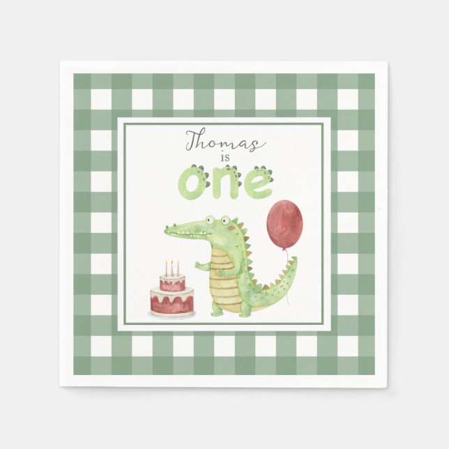 Watercolor Crocodile 1st birthday Napkins (Front)