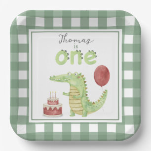 Watercolor Crocodile 1st birthday Paper Plates