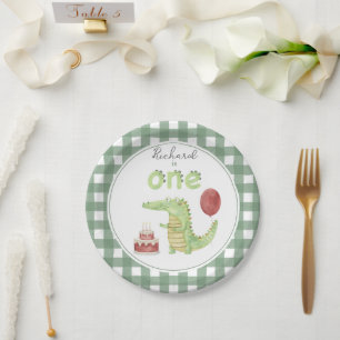Watercolor Crocodile 1st birthday Paper Plates