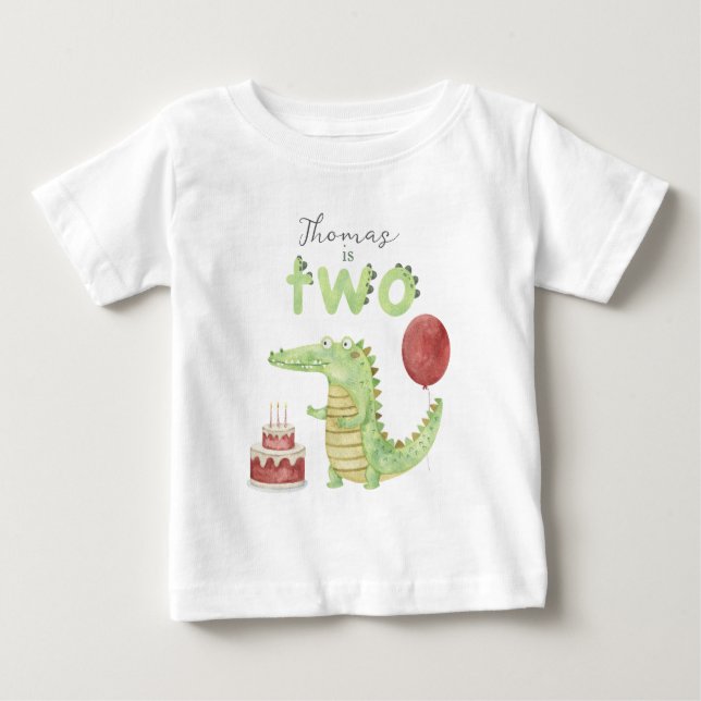 Watercolor Crocodile 2nd birthday Baby T-Shirt (Front)