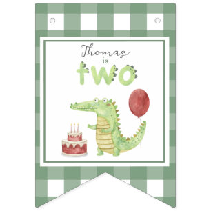 Watercolor Crocodile 2nd birthday Bunting Flags