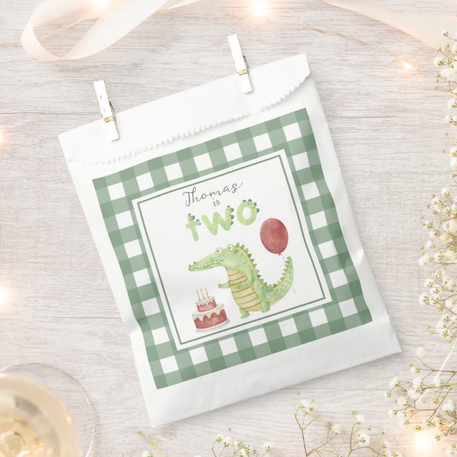 Watercolor Crocodile 2nd birthday Favor Bag (Clipped)