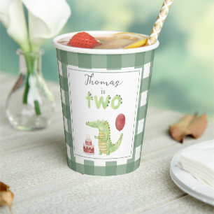 Watercolor Crocodile 2nd birthday Paper Cups