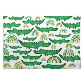 Watercolor Crocodile Alligator Rainbow Cloth Placemat