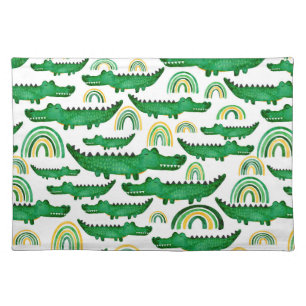 Watercolor Crocodile Alligator Rainbow Cloth Placemat