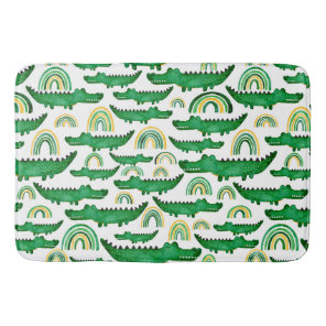 Watercolor Crocodile Alligator Rainbow Kids Bath Mat