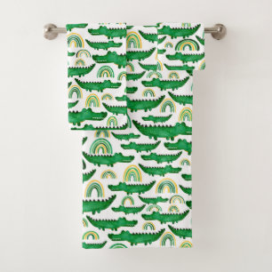 Watercolor Crocodile Alligator Rainbow Kids Bath Towel Set
