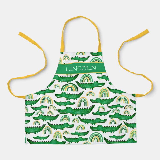 Watercolor Crocodile Alligator Rainbow Personalize Apron (Front)