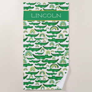 Watercolor Crocodile Alligator Rainbow Personalize Beach Towel