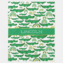 Watercolor Crocodile Alligator Rainbow Personalize Fleece Blanket