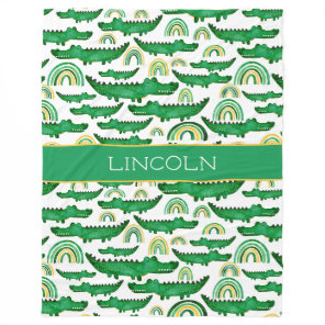 Watercolor Crocodile Alligator Rainbow Personalize Fleece Blanket