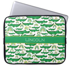 Watercolor Crocodile Alligator Rainbow Personalize Laptop Sleeve