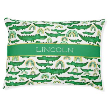 Watercolor Crocodile Alligator Rainbow Personalize Pet Bed by LilPartyPlanners at Zazzle