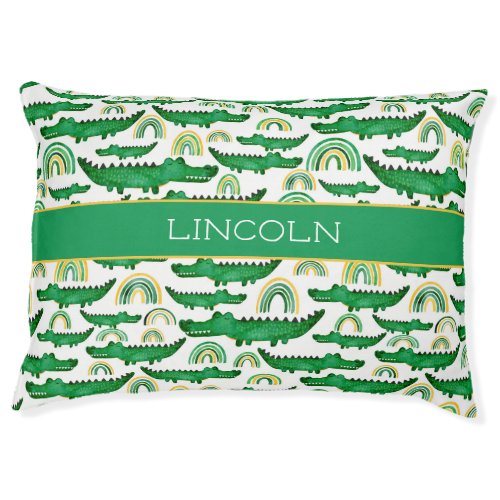 Watercolor Crocodile Alligator Rainbow Personalize Pet Bed