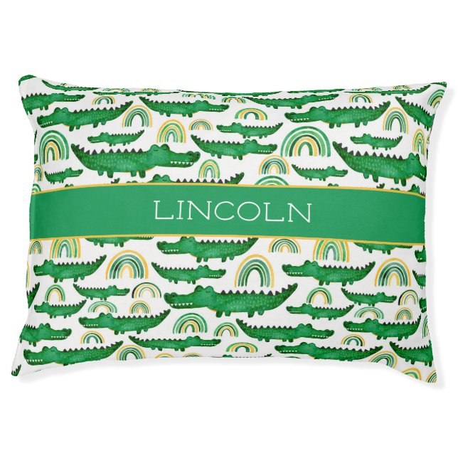 Watercolor Crocodile Alligator Rainbow Personalize Pet Bed (Front)