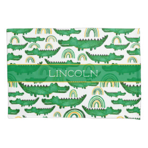 Watercolor Crocodile Alligator Rainbow Personalize Pillow Case