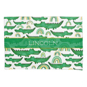 Watercolor Crocodile Alligator Rainbow Personalize Pillow Case