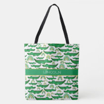 Watercolor Crocodile Alligator Rainbow Personalize Tote Bag