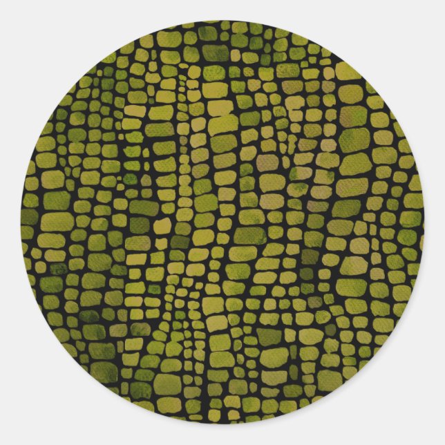 Watercolor Crocodile Print Classic Round Sticker (Front)