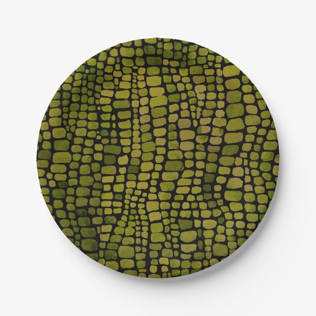 Watercolor Crocodile Print Paper Plates (Front)