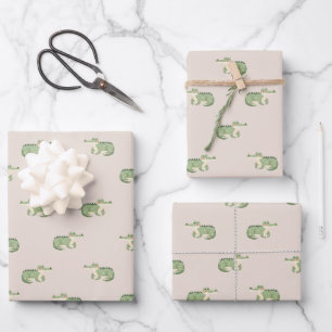 Watercolor Crocodiles on Beige Wrapping Paper Sheets