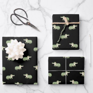 Watercolor Crocodiles on Black Wrapping Paper Sheets