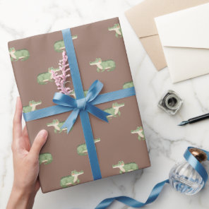 Watercolor Crocodiles on Brown Wrapping Paper