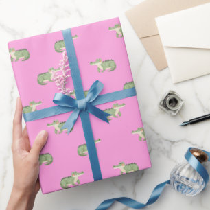 Watercolor Crocodiles on Pink Wrapping Paper