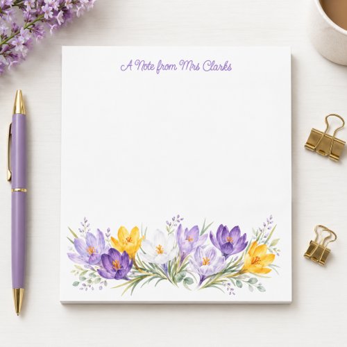 Watercolor Crocus Floral Personalized Post-it Notes