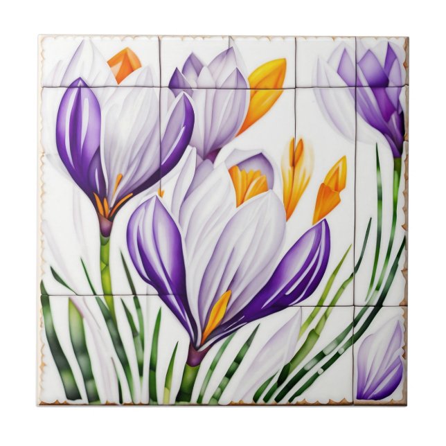 watercolor Crocus Nouveau Ceramic Tile (Front)