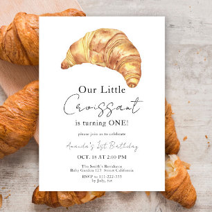 Watercolor Croissant 1st Birthday Party Invitation