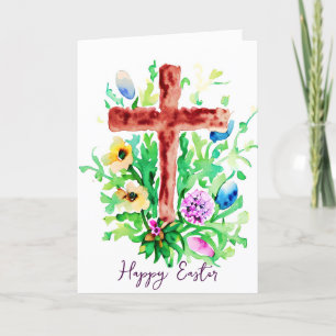 Watercolor cross and flowers custom Easter Holiday Card