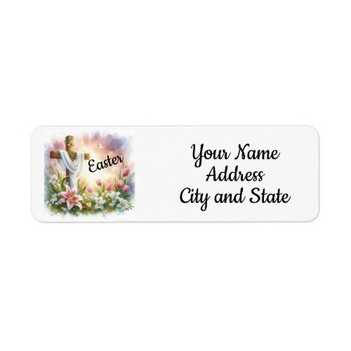 Watercolor Cross and Lilies Easter Label