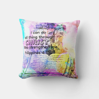 Watercolor cross bible verse Christian  Throw Pillow